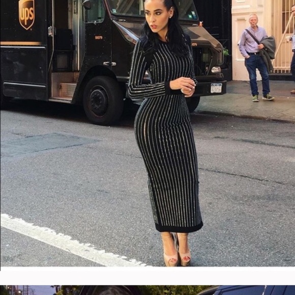 Nwt  long sleeve Rhinstone bling midi dress - Picture 2 of 4