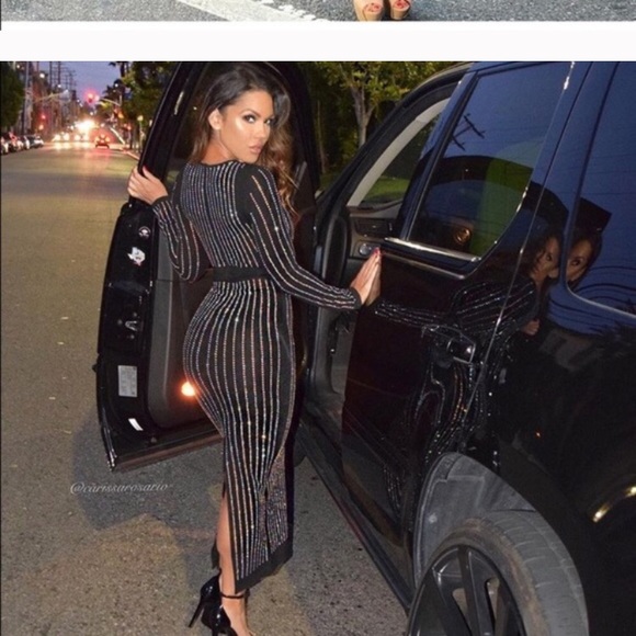 Nwt  long sleeve Rhinstone bling midi dress - Picture 3 of 4