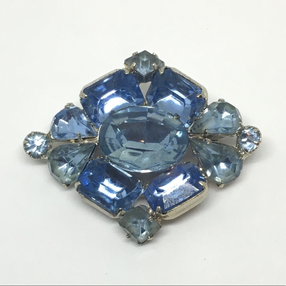 Vintage Baby Blue Rhinestone Brooch Pin