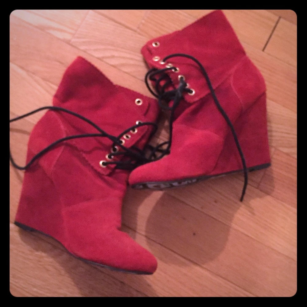 Betsey Johnson Daynaa Suede Wedge Red Boots