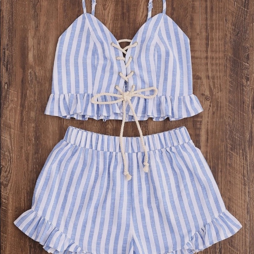 SHEIN Two-Piece Striped Crop Top & Shorts