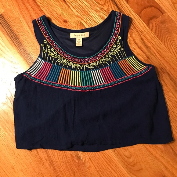 Fun and Flirt Tops - Embroidered crop top