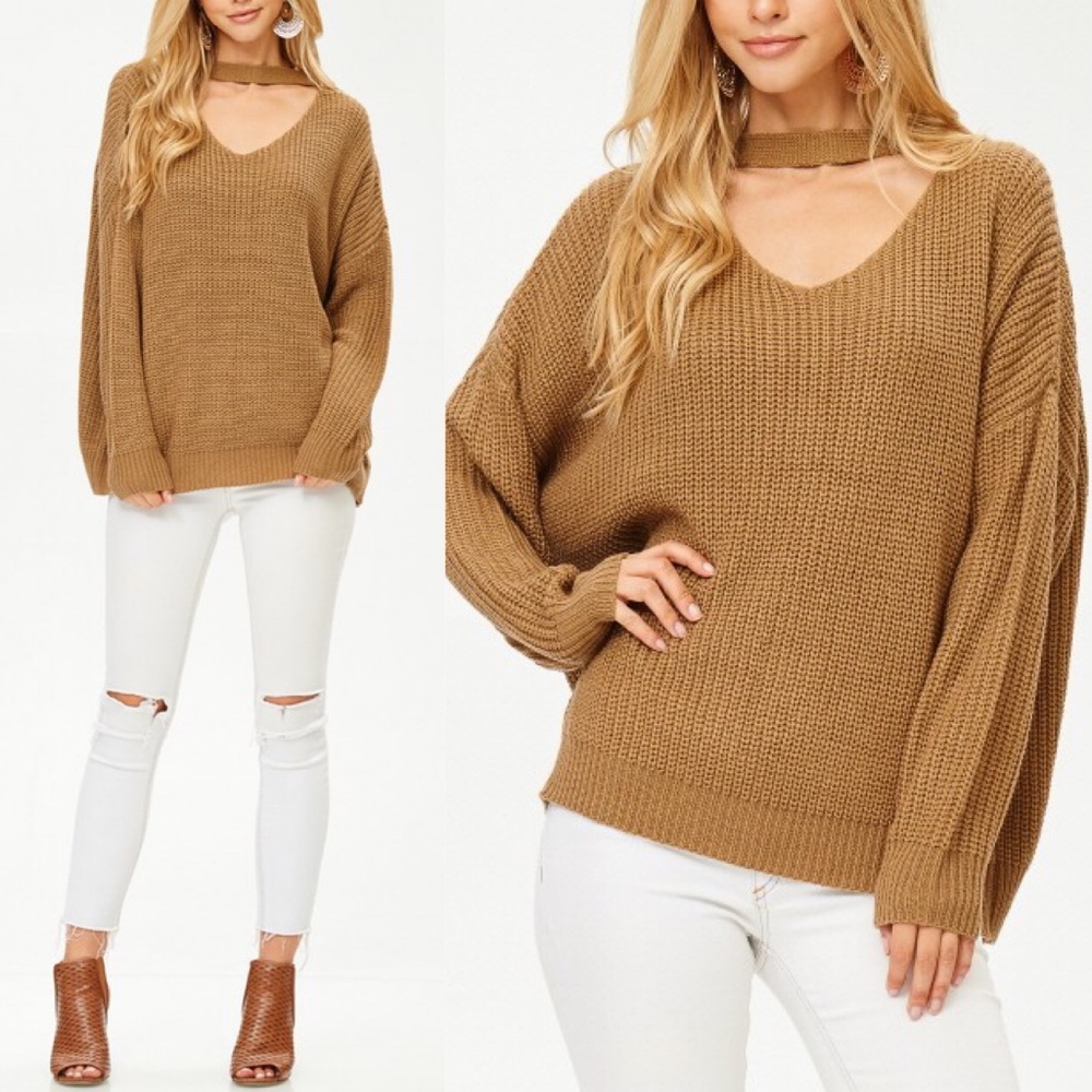 VALERIA Choker Sweater Top - TAUPE