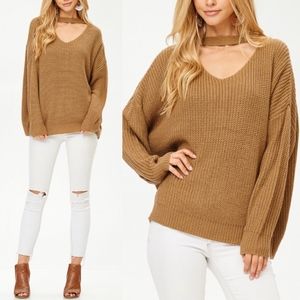 VALERIA Choker Sweater Top - TAUPE