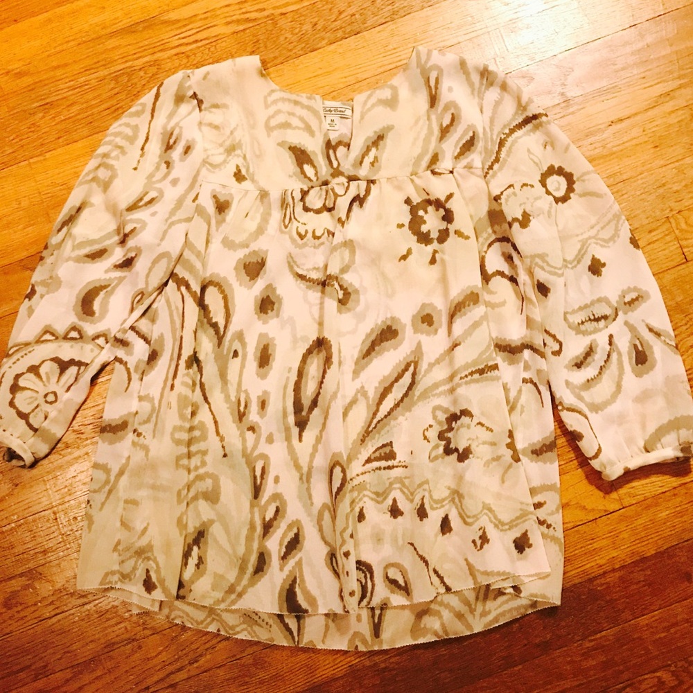 Tan floral chiffon blouse