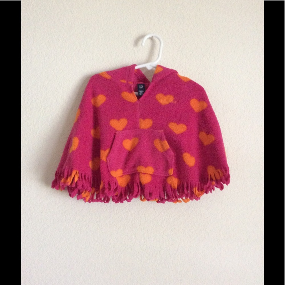 Baby Gap 12-18 months poncho pink orange heart.