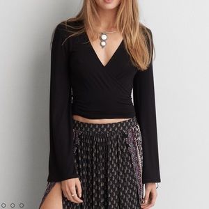 NWOT- AEO Black bell sleeve crop