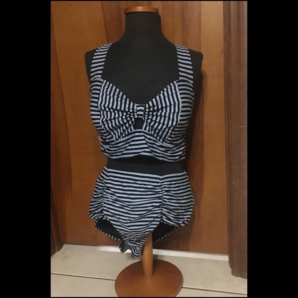 Torrid stripe high waist bikini swim top & bottoms