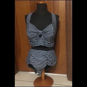 Torrid stripe high waist bikini swim top & bottoms