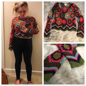 Express Tricot Crochet Pull over Crop Top Knit