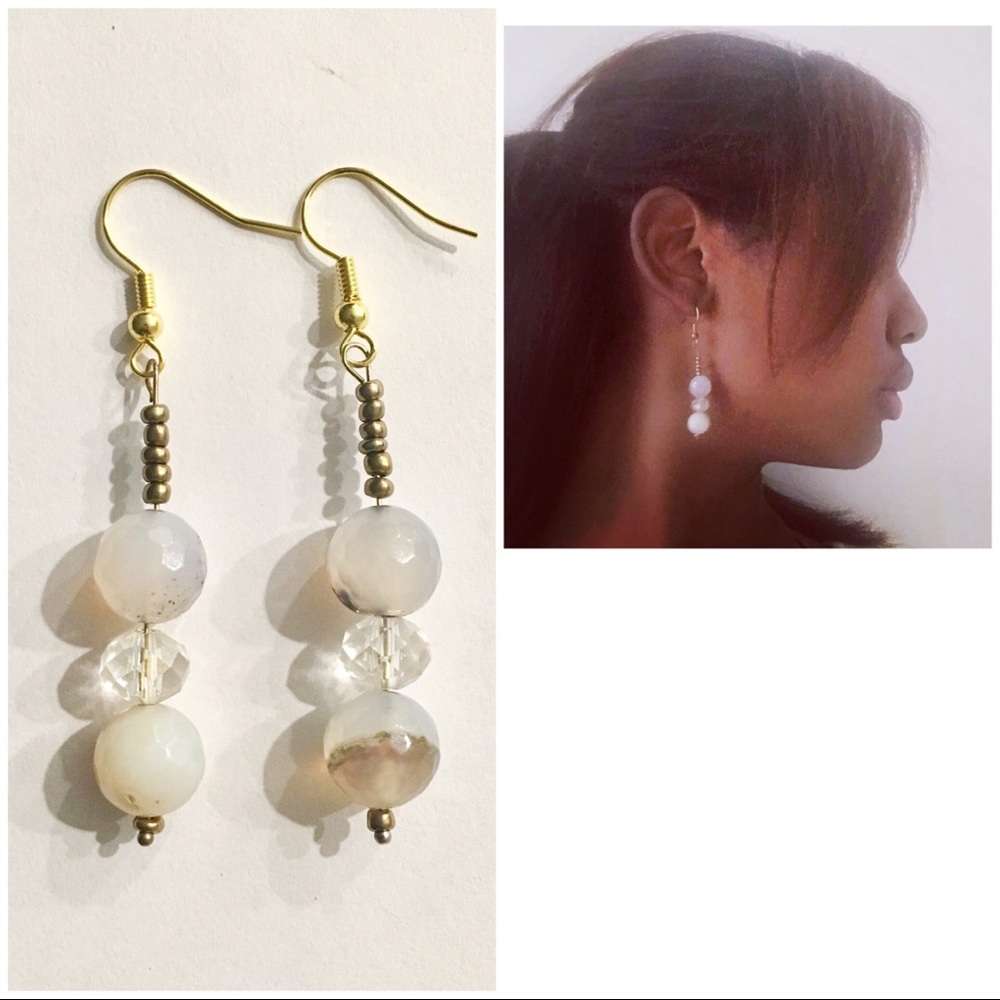 Handmade Agate & White Crystal Earrings