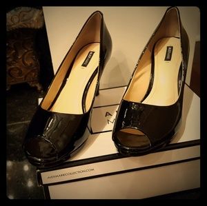 Caysey Black Patent Leather Open Toe Platform Heel