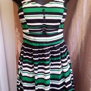 Be Bop strapless green, white, and black stripped