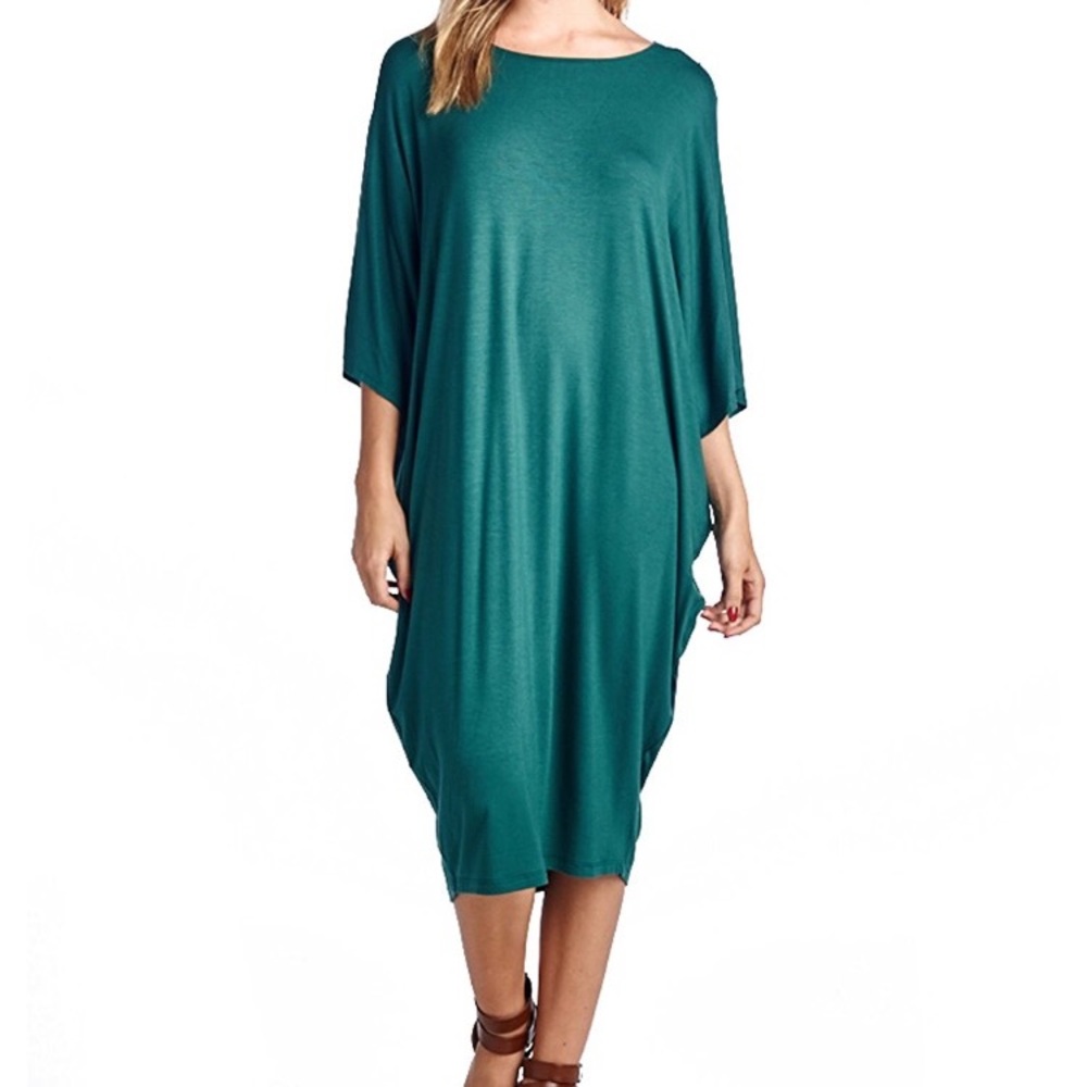 Loose Green Kimono-Style Midi Dress
