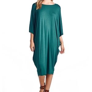 Loose Green Kimono-Style Midi Dress