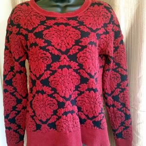 SML Red Raised Brocade Sweater Small
