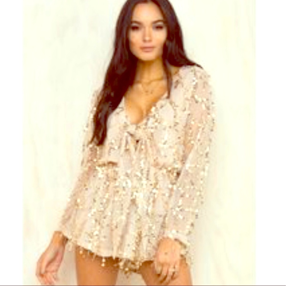 STUNNING Gold Lace Romper
