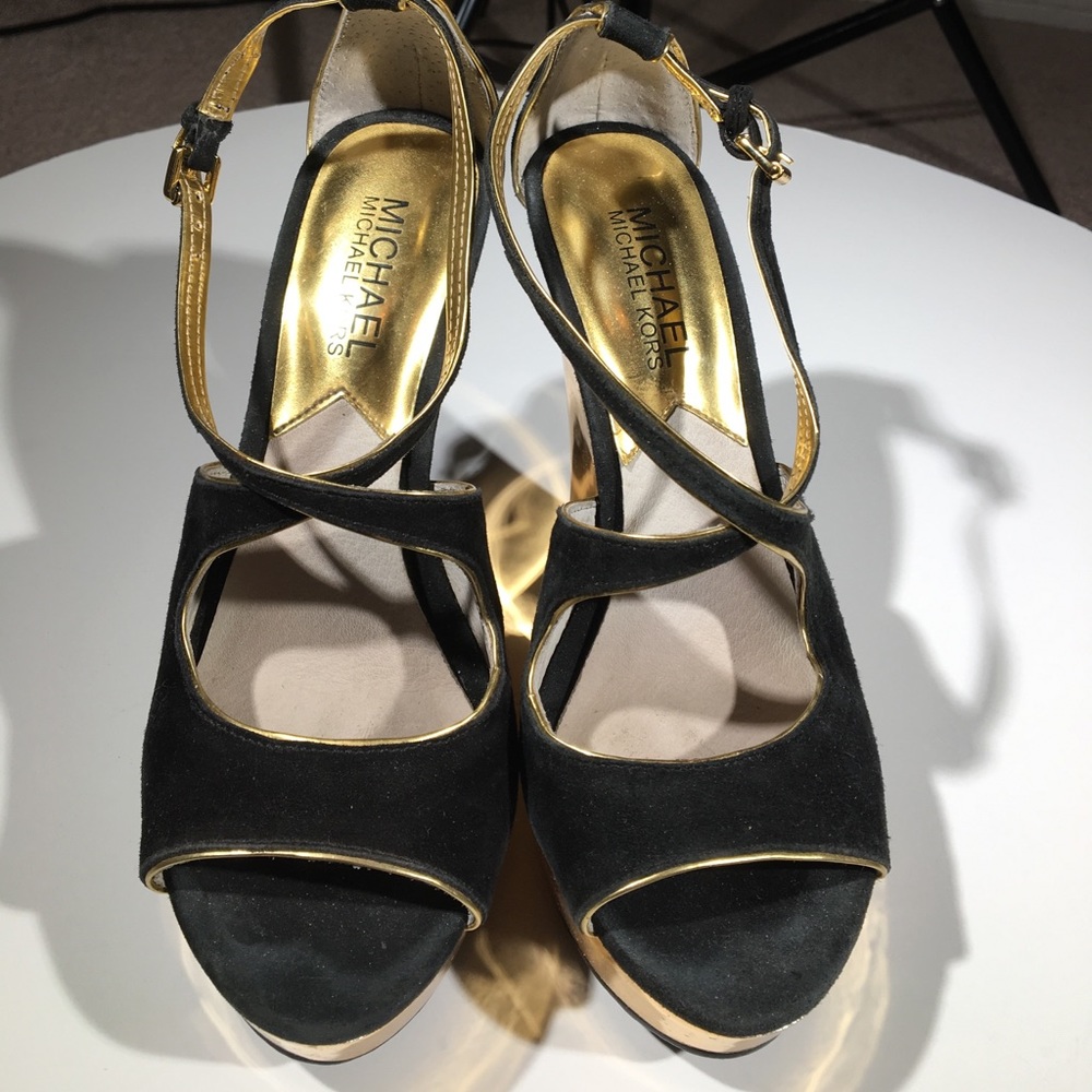 Michael Kors black and gold platform