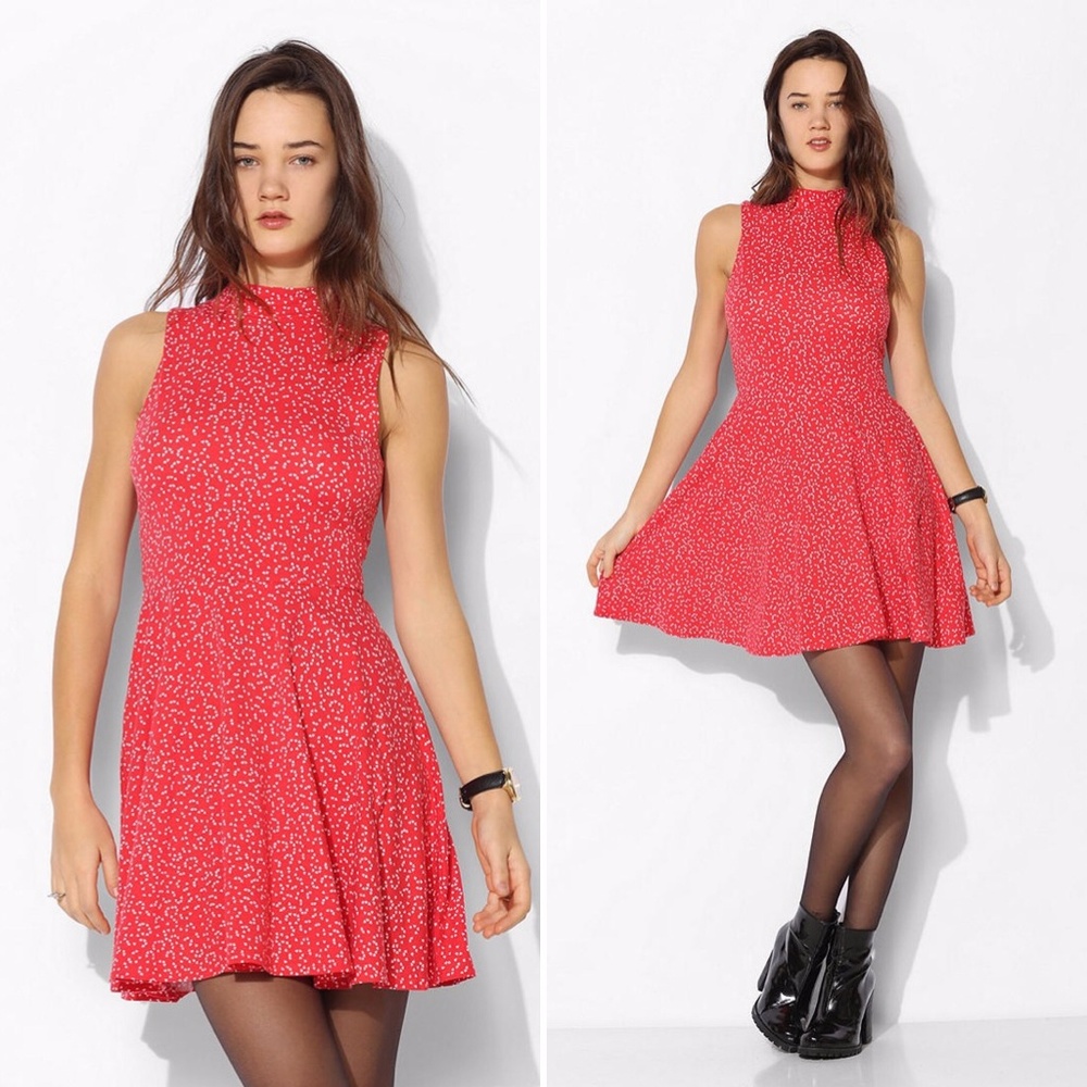 Urban Outfitters Red Mock Neck Fit Flare Dress