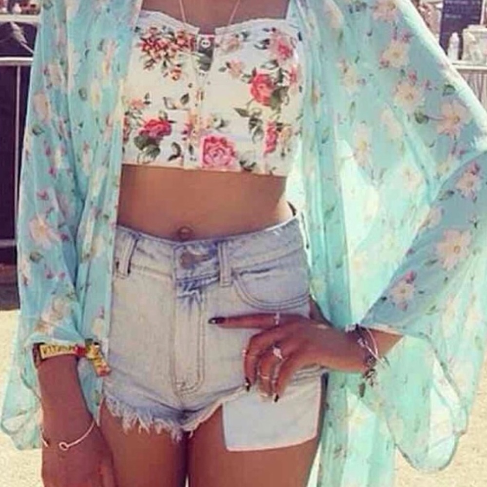 RESTOCKED🔃//aqua floral kimono