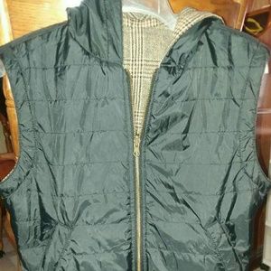 Prana Green Reversible Hooded Vest Plaid Women's