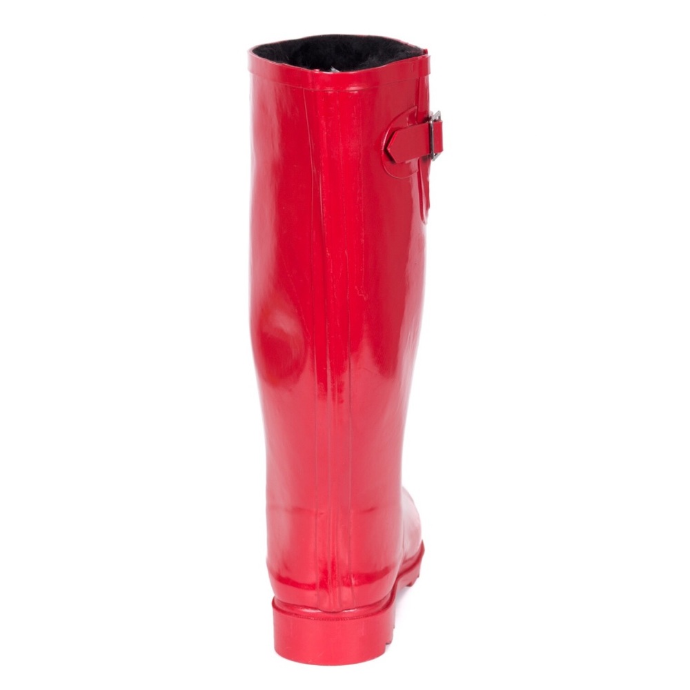 Women's Rubber Rain Boots, 14" with Faux Fur Lining, Red, NEW - Picture 2 of 3