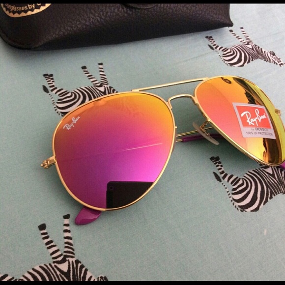 Pink & gold ray-ban aviator sunglasses size 58 - Picture 2 of 8