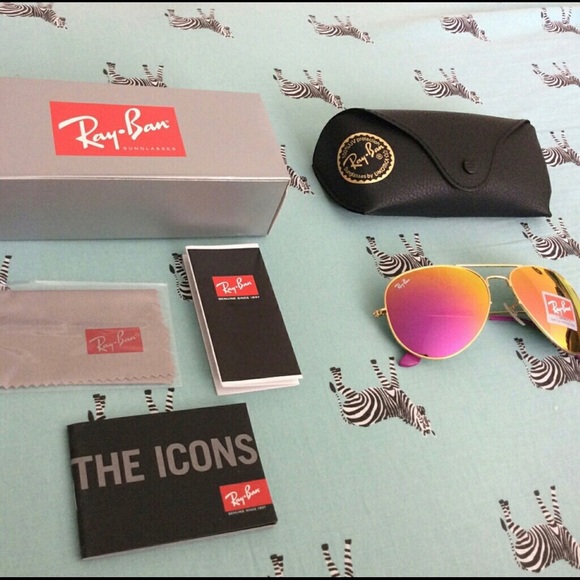 Pink & gold ray-ban aviator sunglasses size 58 - Picture 3 of 8