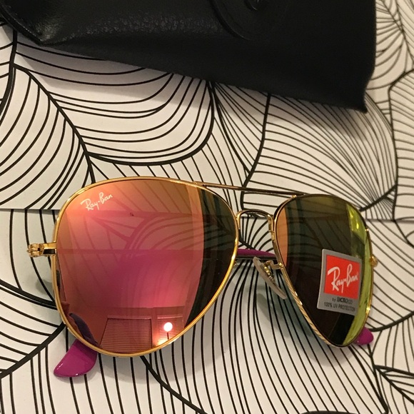 Pink & gold ray-ban aviator sunglasses size 58 - Picture 5 of 8