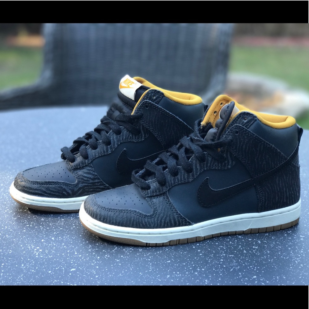 Nike High Top Dunks x Black Animal Print & Mustard