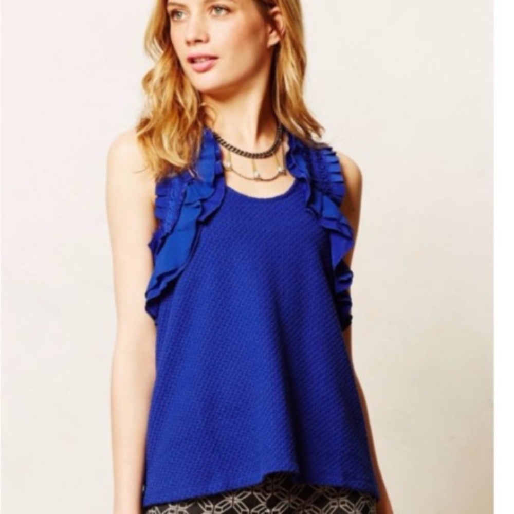 Anthropologie Deletta blue ruffle sleeveless top