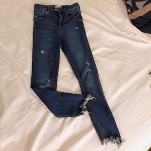 Zara High Waist Premium Denim Dark Wash Blue Jeans