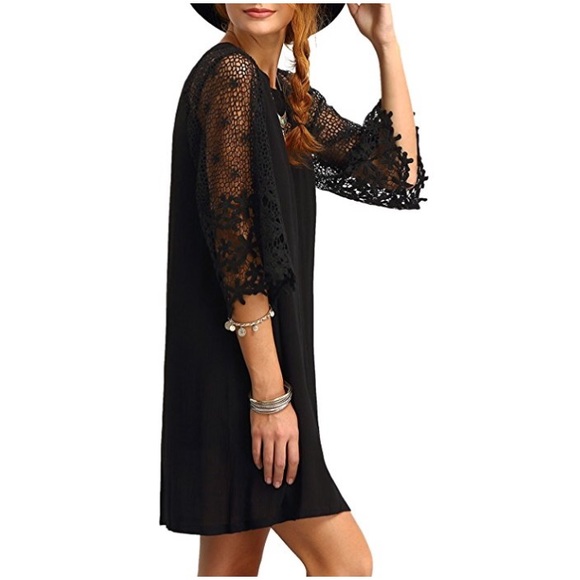 💕HP💕Casual Shift Dress w Lace Sleeves in Black - Picture 3 of 8