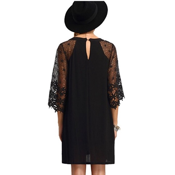💕HP💕Casual Shift Dress w Lace Sleeves in Black - Picture 4 of 8