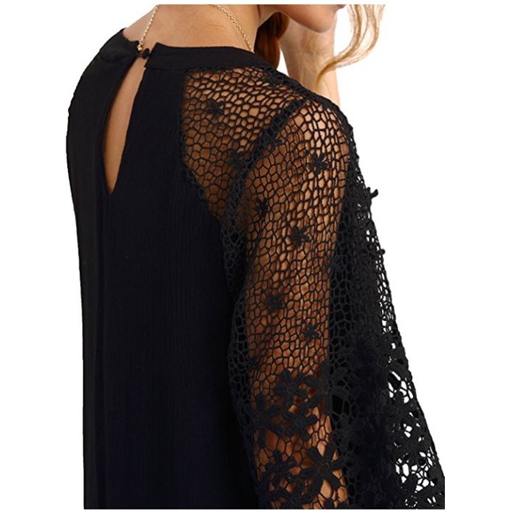 💕HP💕Casual Shift Dress w Lace Sleeves in Black - Picture 5 of 8