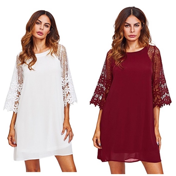 💕HP💕Casual Shift Dress w Lace Sleeves in Black - Picture 8 of 8