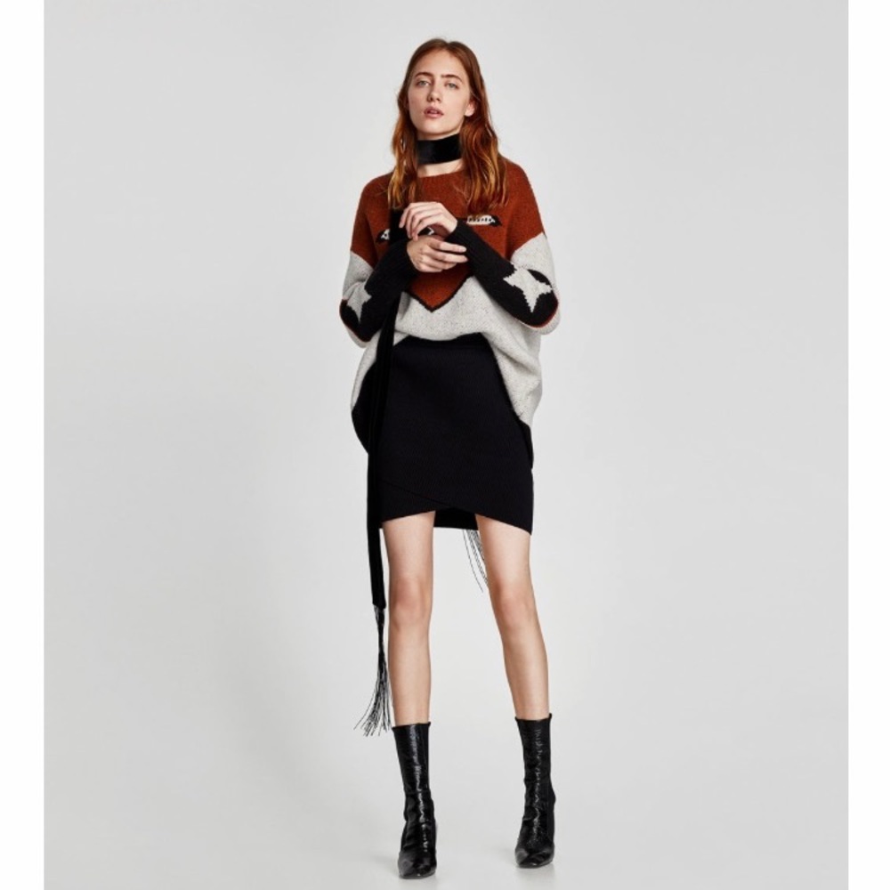 Zara Asymmetric Ribbed Skirt New With Tags