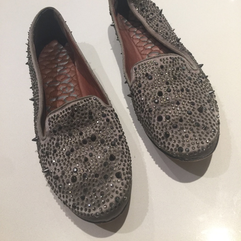 SAM EDELMAN studded flats in silver gray color