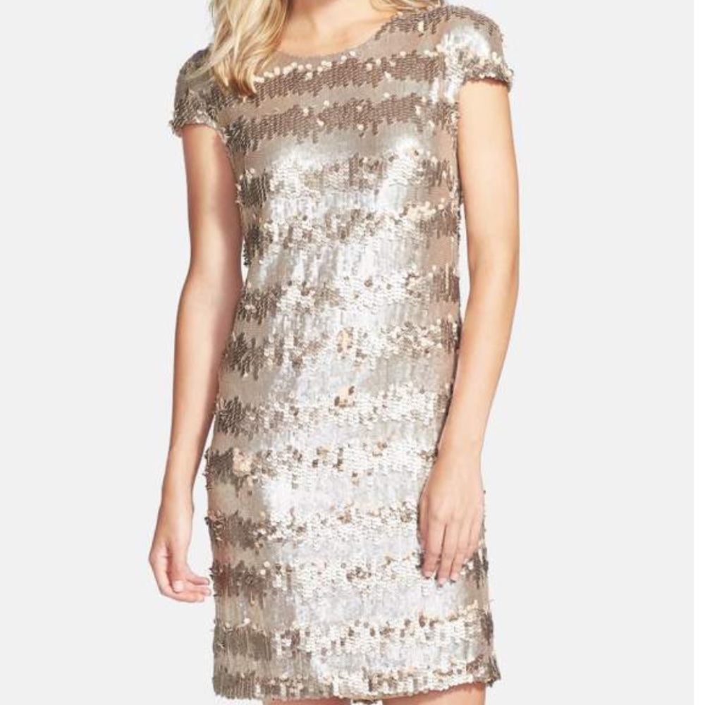 Vera Wang Paillete & Gold Sequin Shift Dress
