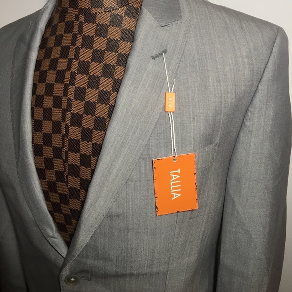 Tallia-Gray Wool Notch Collar 2-Button Blazer 40R