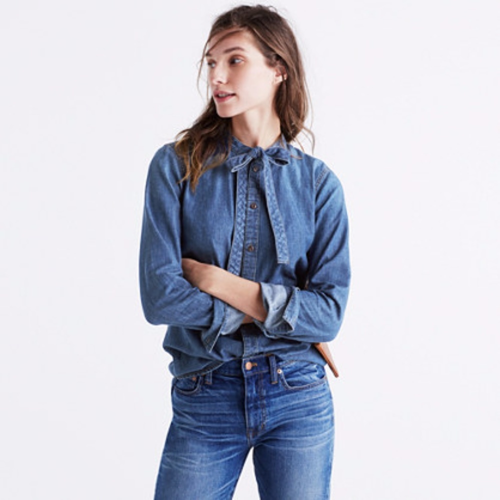 NWT Denim Tie-neck shirts - Picture 3 of 5