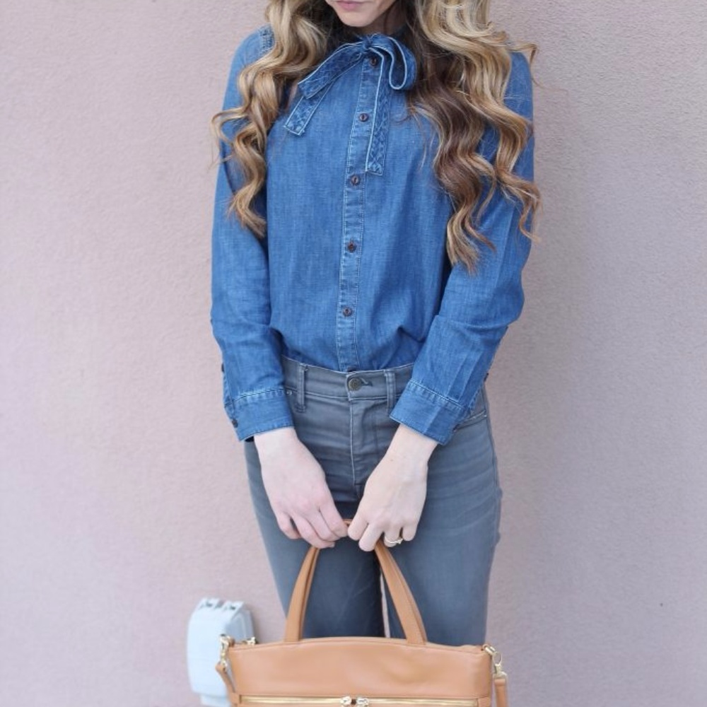 NWT Denim Tie-neck shirts - Picture 4 of 5