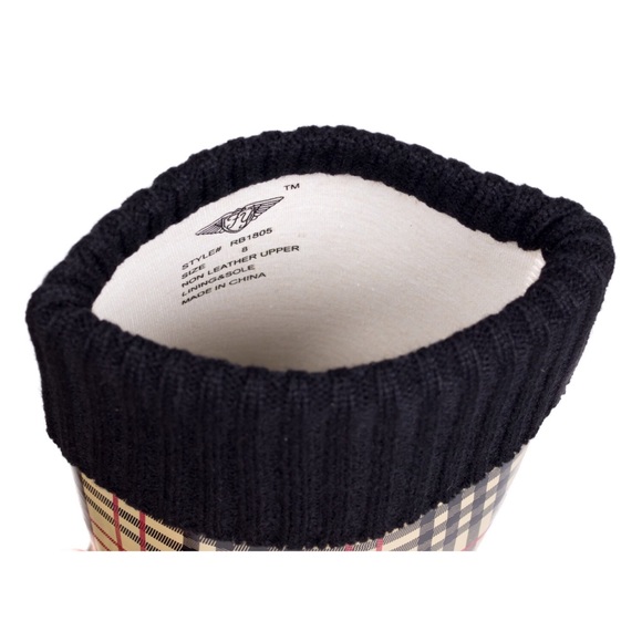 Women's Plaid Rubber Rain Boots with Cuff - Picture 3 of 3