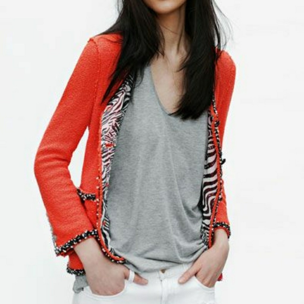 Zara boucle red zebra cardigan