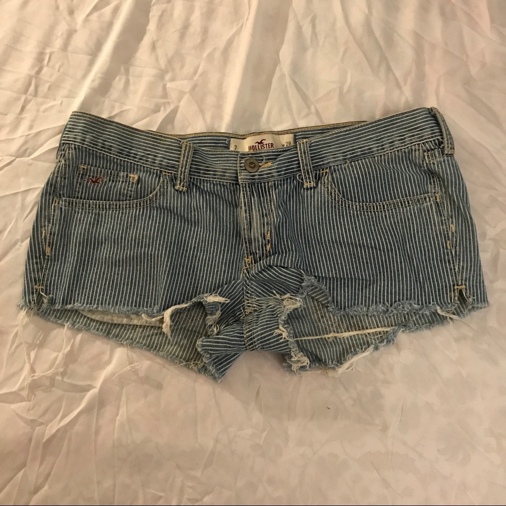 White and blue striped shorts