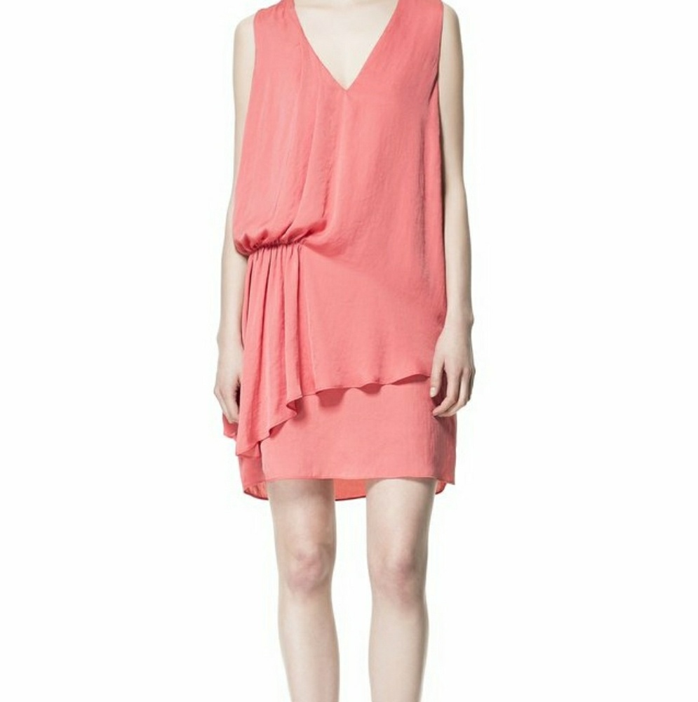 Zara side pleat pink asymmetrical shift dress