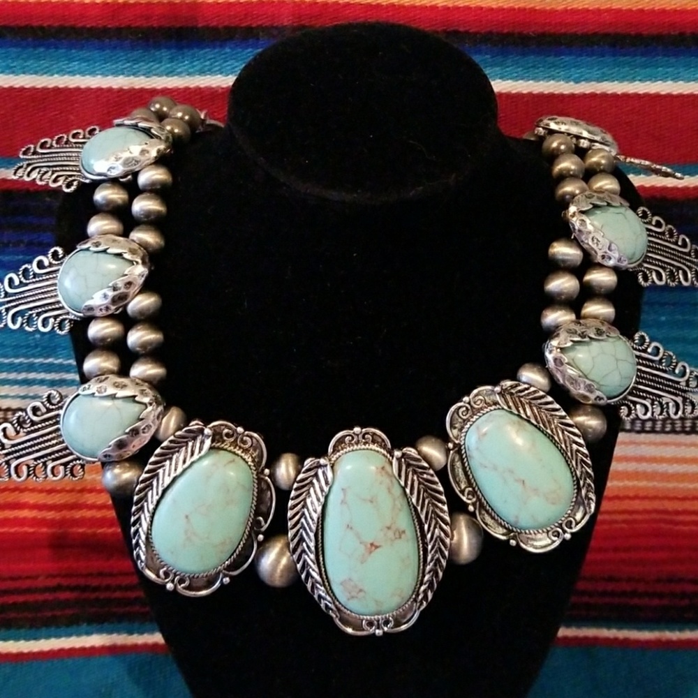 Boutique Turquoise and Silvertone Necklace