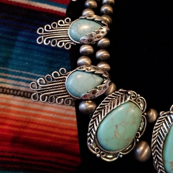 Boutique Turquoise and Silvertone Necklace - Picture 3 of 5