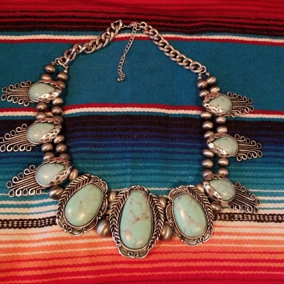 Boutique Turquoise and Silvertone Necklace - Picture 4 of 5