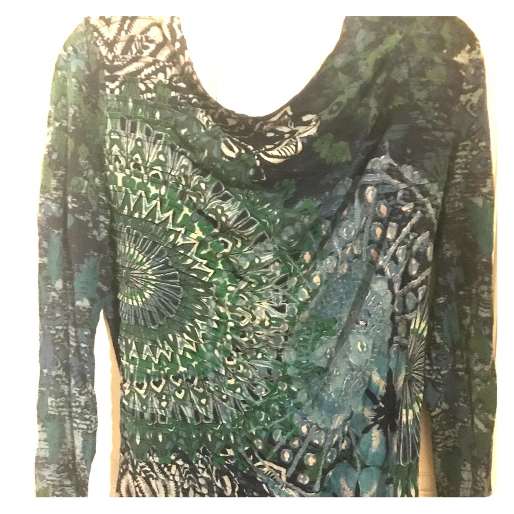 Desigual Long Sleeve Blue Patterned Top